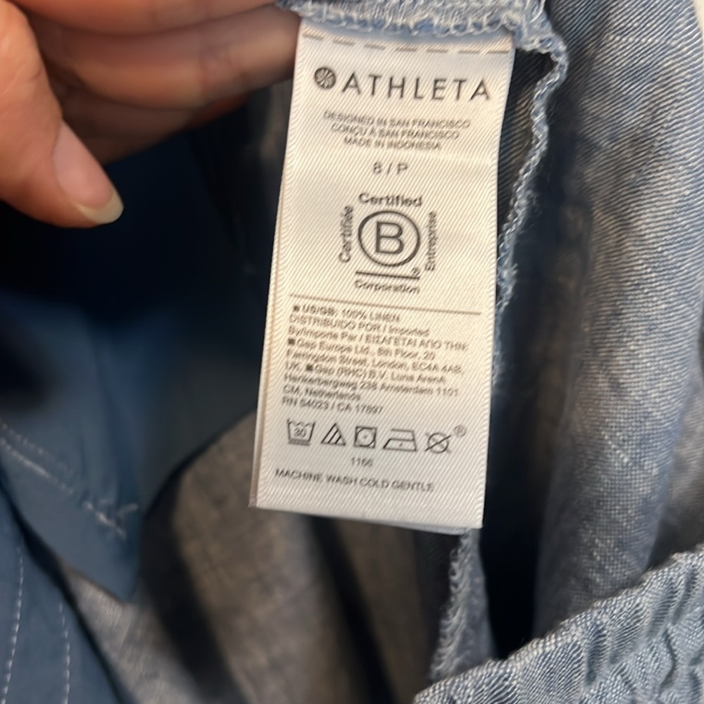Athleta Blue Linen Drawstring Wide Leg Pants - Picture 6 of 6